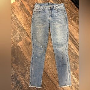 Boom Boom Jeans Light Blue Skinny Jeans with bling pearls size 3 stretch